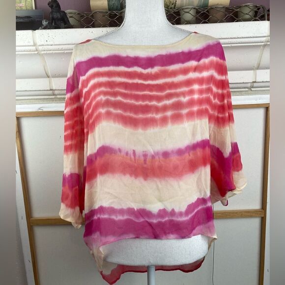 Gypsy05 silk oversized hi lo blouse w/color wash made in Hollywood CA boho - Picture 1 of 8